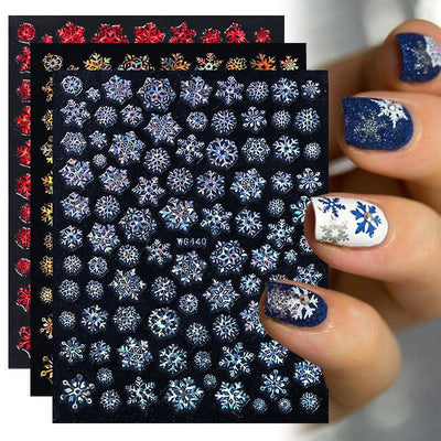 Calcomanías de Arte de Uñas de Copos de Nieve en Bronceado Plateado para Manicuras Festivas