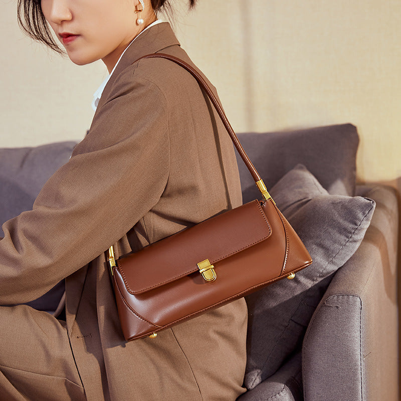 Small French baguette bag women's genuine leather net celebrity underarm bag summer French shoulder bag genuine leather women's bag - Korvel