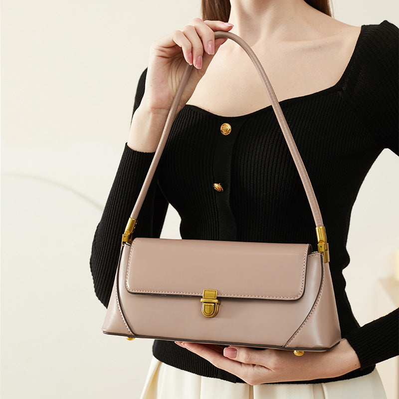 Small French baguette bag women's genuine leather net celebrity underarm bag summer French shoulder bag genuine leather women's bag - Korvel