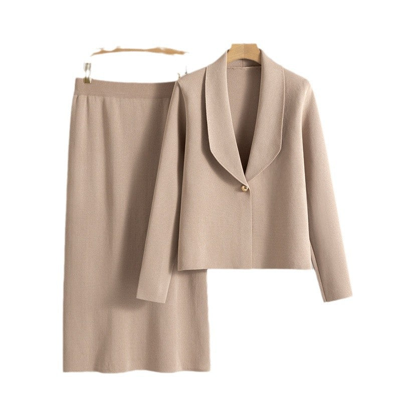 Small suit set skirt two-piece set temperament cardigan sweater jacket skirt set - Korvel