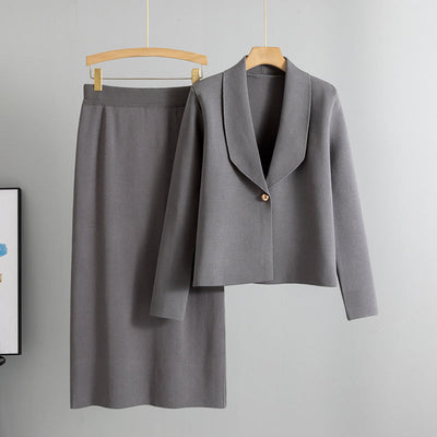Small suit set skirt two-piece set temperament cardigan sweater jacket skirt set - Korvel