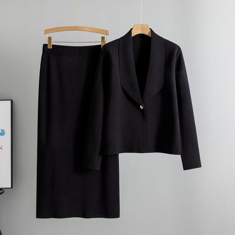 Small suit set skirt two-piece set temperament cardigan sweater jacket skirt set - Korvel