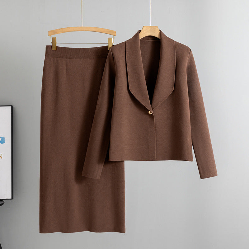 Small suit set skirt two-piece set temperament cardigan sweater jacket skirt set - Korvel