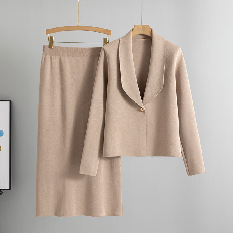 Small suit set skirt two-piece set temperament cardigan sweater jacket skirt set - Korvel