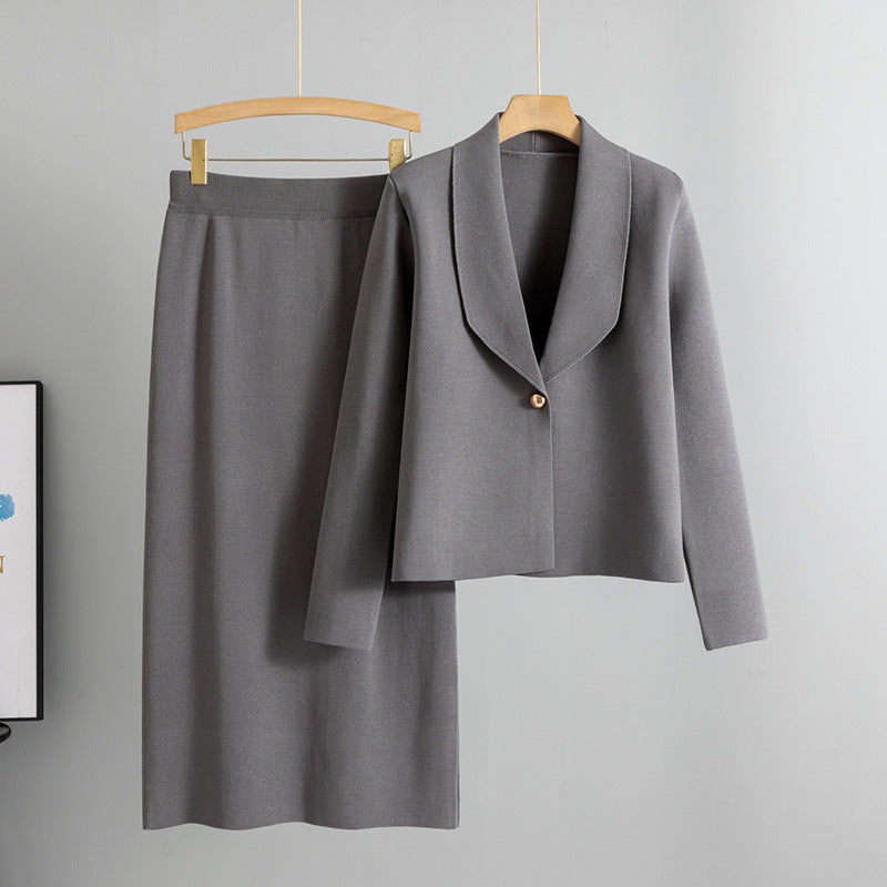 Small suit set skirt two-piece set temperament cardigan sweater jacket skirt set - Korvel