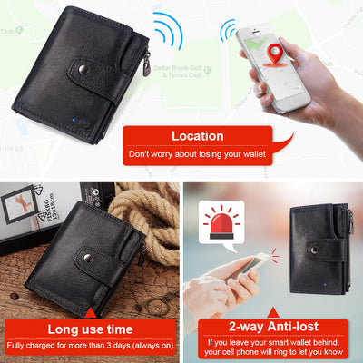 Smart Anti-Lost Wallet Men's Leather Wallet RFID Anti-theft Brush Coin Purse Bluetooth Link Multifunctional - Korvel