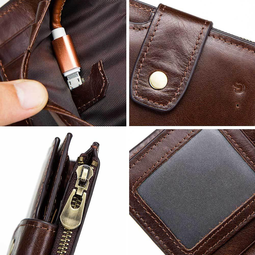 Smart Anti-Lost Wallet Men's Leather Wallet RFID Anti-theft Brush Coin Purse Bluetooth Link Multifunctional - Korvel