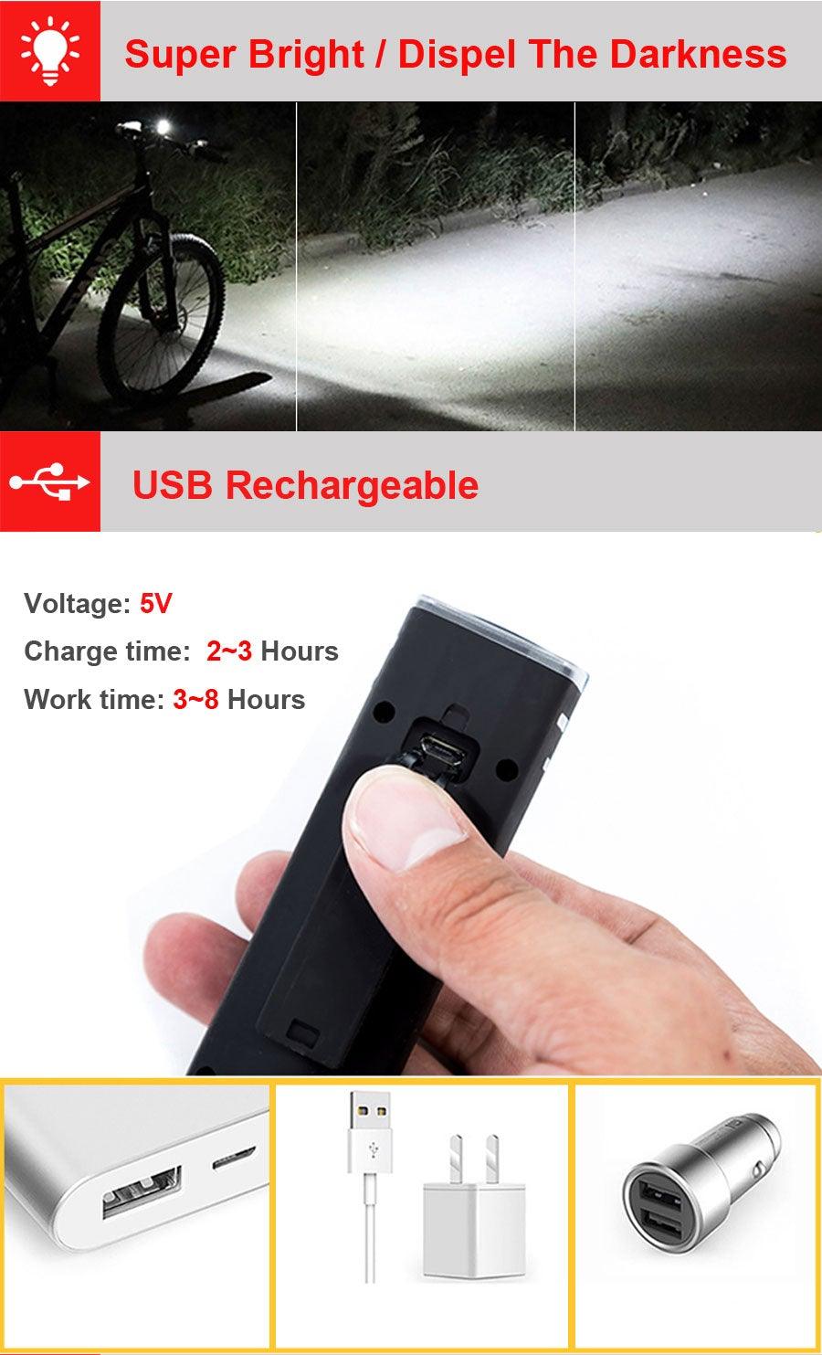 Juego de luces de bicicleta de inducción inteligente - Recargable por USB y resistente al agua