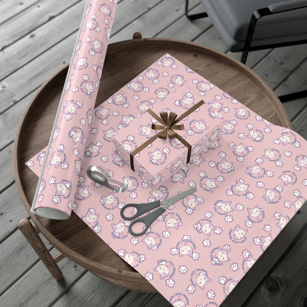 Papel de Regalo con Patrón de Gato Sonriente - Papel de Regalo Multiusos