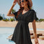 Smocked V-Neck Short Sleeve Dress
