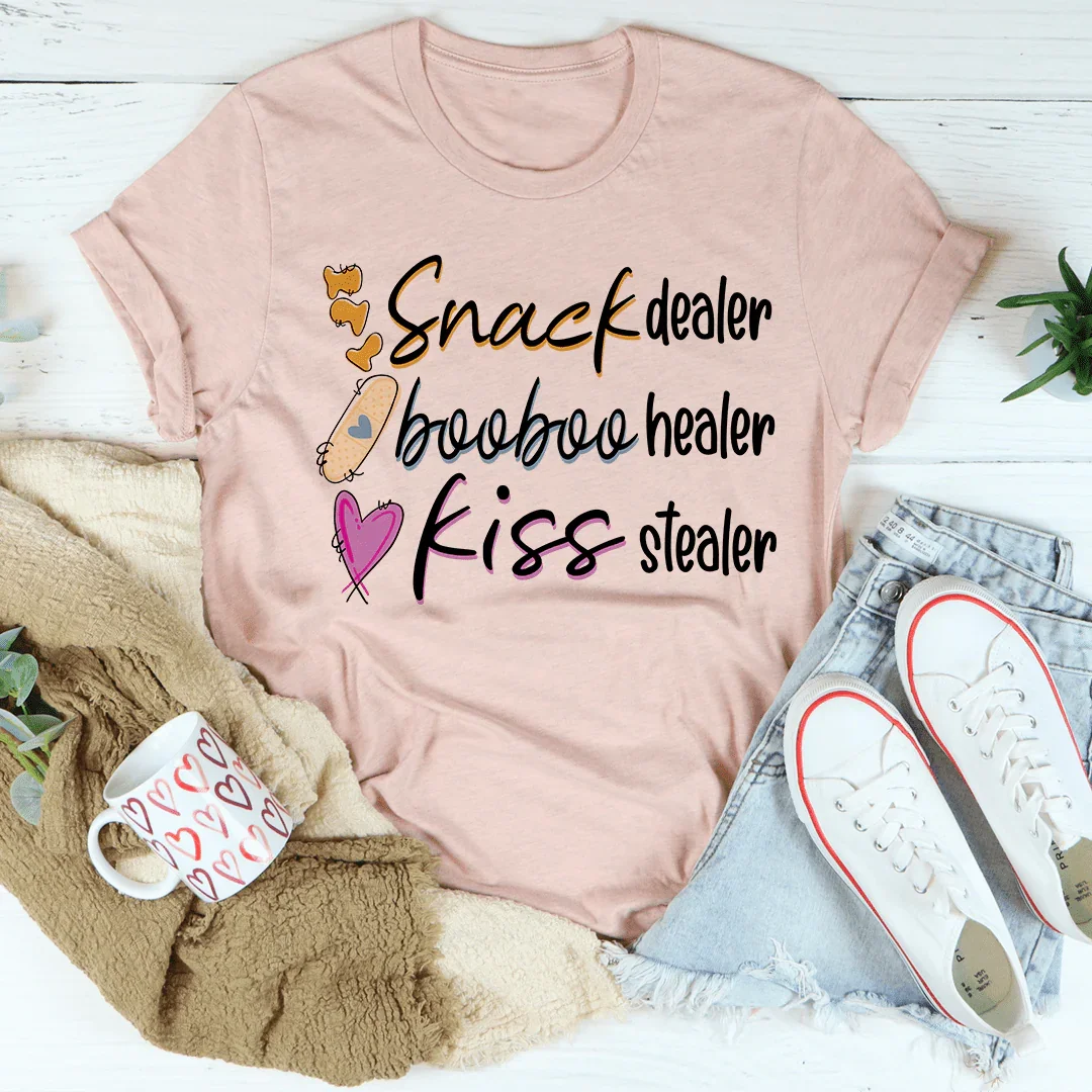 Camiseta del comerciante de bocadillos, el sanador Booboo y el ladrón de besos