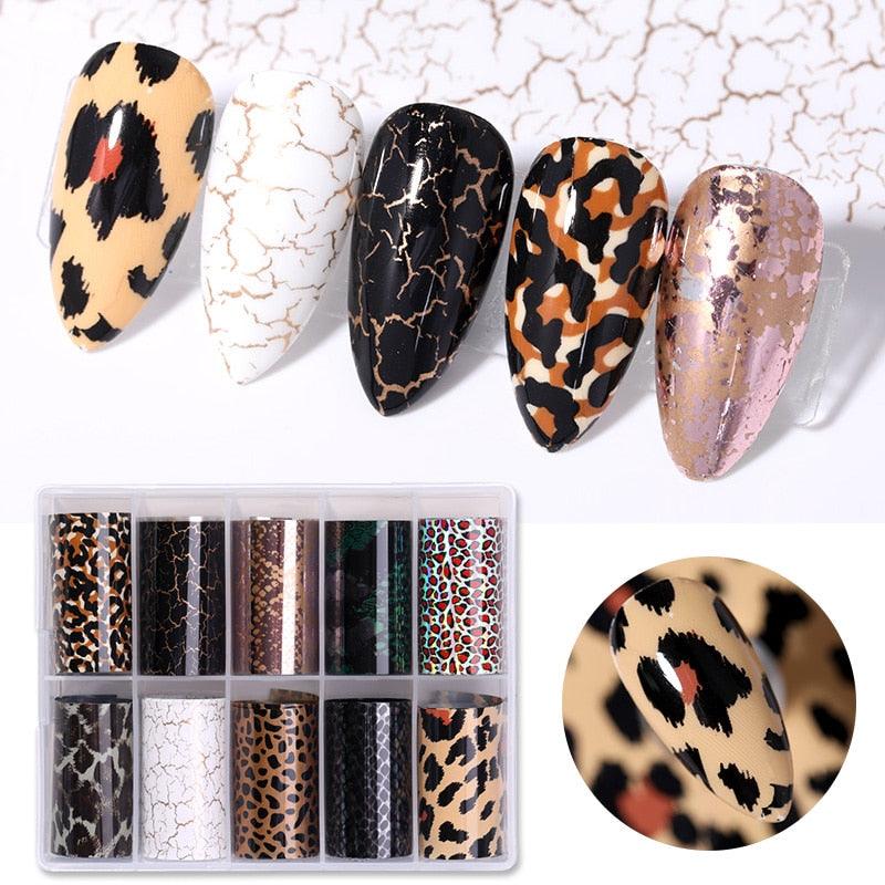 Foils de Uñas de Leopardo de Serpiente - Stickers de Arte de Uñas Autoadhesivos Premium