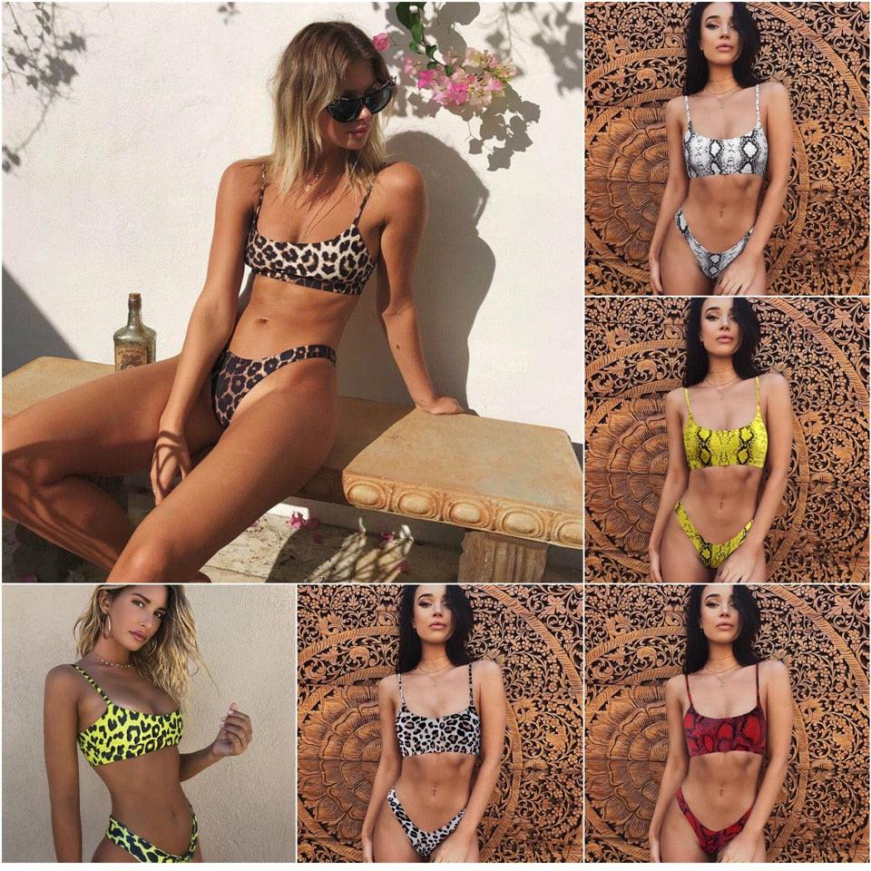 Conjunto de Bikini Elegante con Estampado de Serpiente para Mujeres