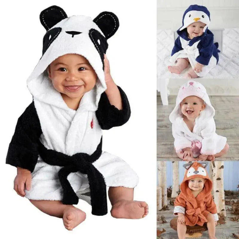 Robe de bain pour bébé avec visage d'animal en cartoon - Douce et confortable