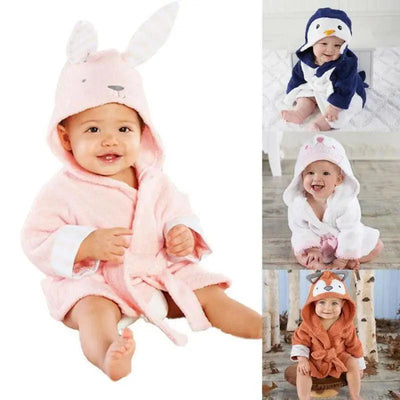 Robe de bain pour bébé avec visage d'animal en cartoon - Douce et confortable