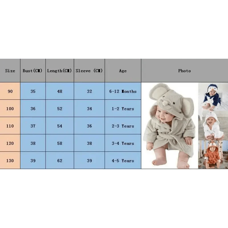 Robe de bain pour bébé avec visage d'animal en cartoon - Douce et confortable