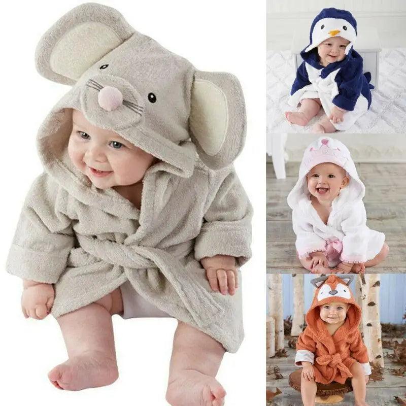 Robe de bain pour bébé avec visage d'animal en cartoon - Douce et confortable