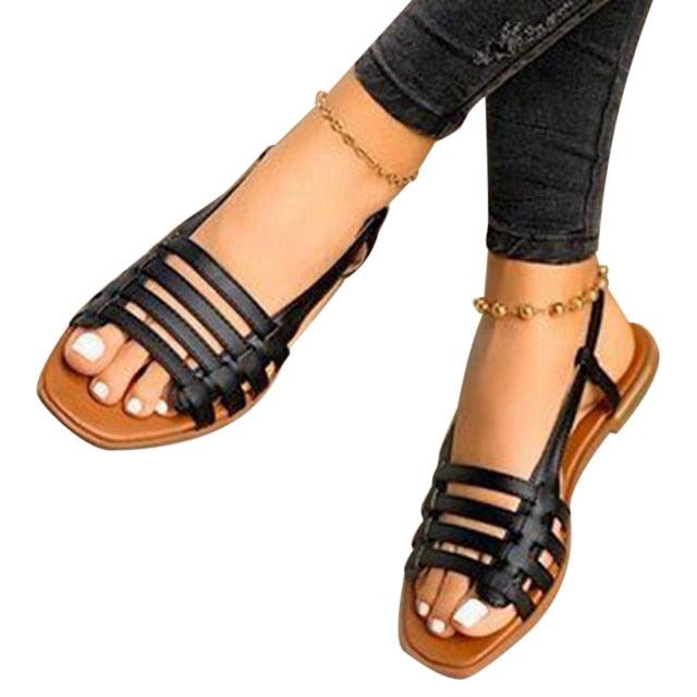 Sandalias Elegantes de Cuero Tejido Suave para Mujeres