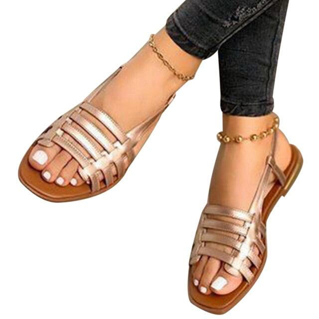 Sandalias Elegantes de Cuero Tejido Suave para Mujeres