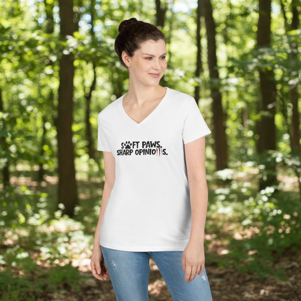 Soft Paws, Sharp Opinions Women’s V-Neck Tee