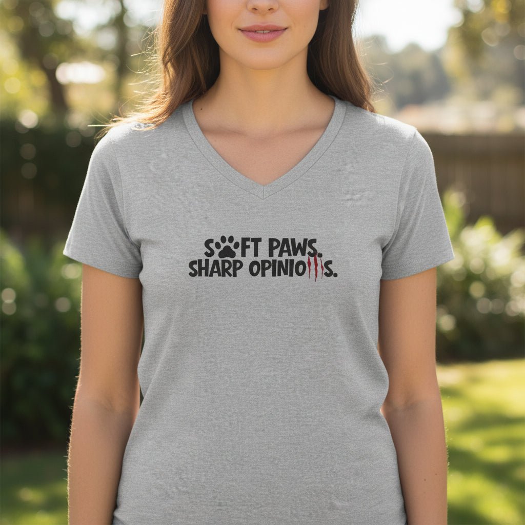 Soft Paws, Sharp Opinions Women’s V-Neck Tee