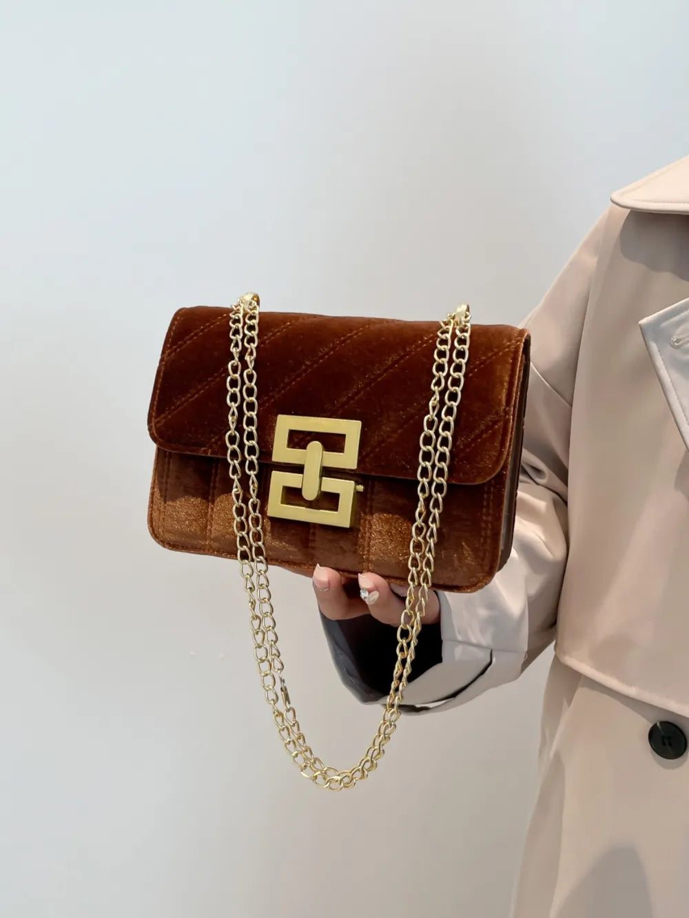 Solid Color Chain Shoulder Bag - Korvel