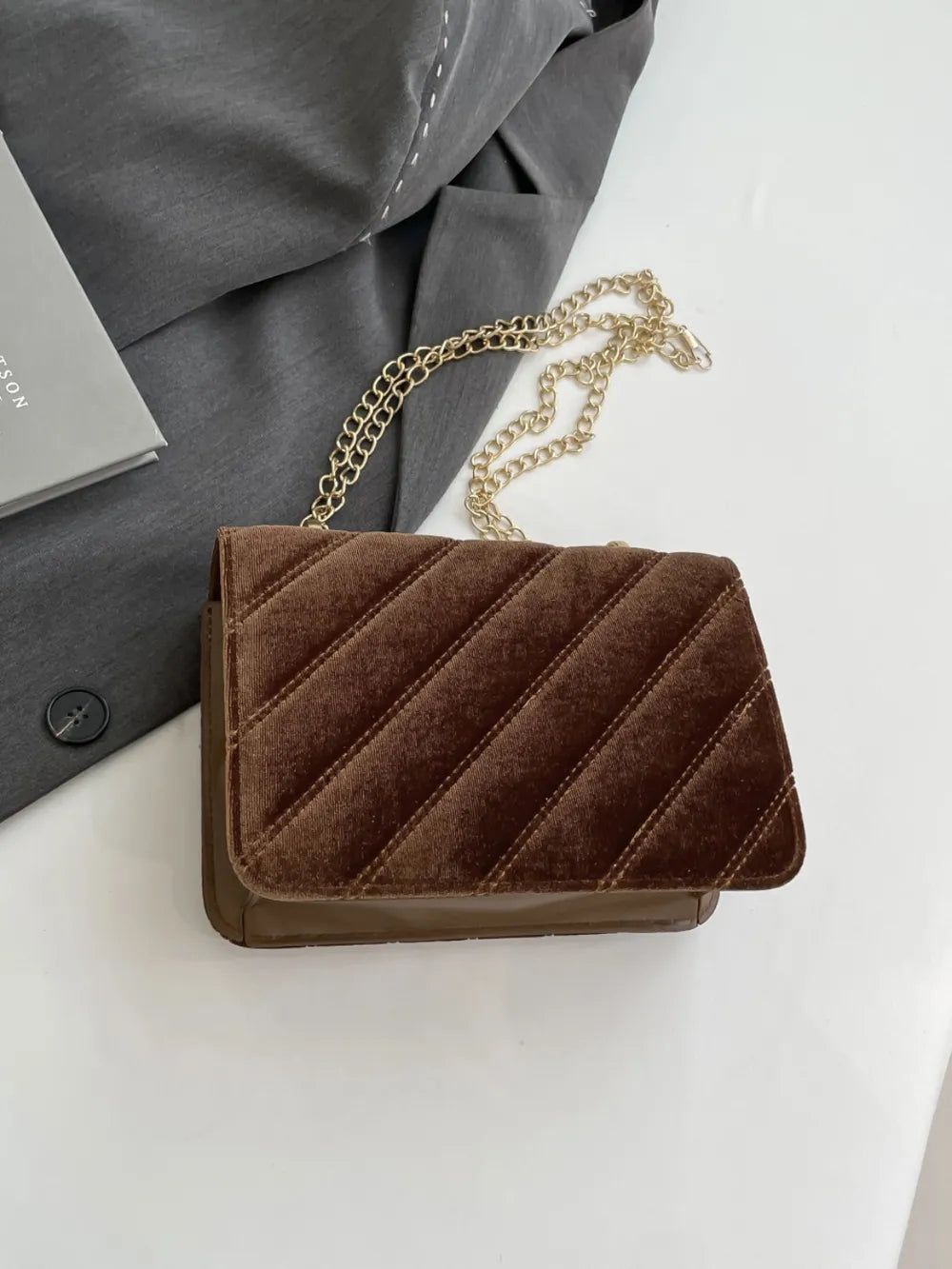 Solid Color Chain Shoulder Bag - Korvel