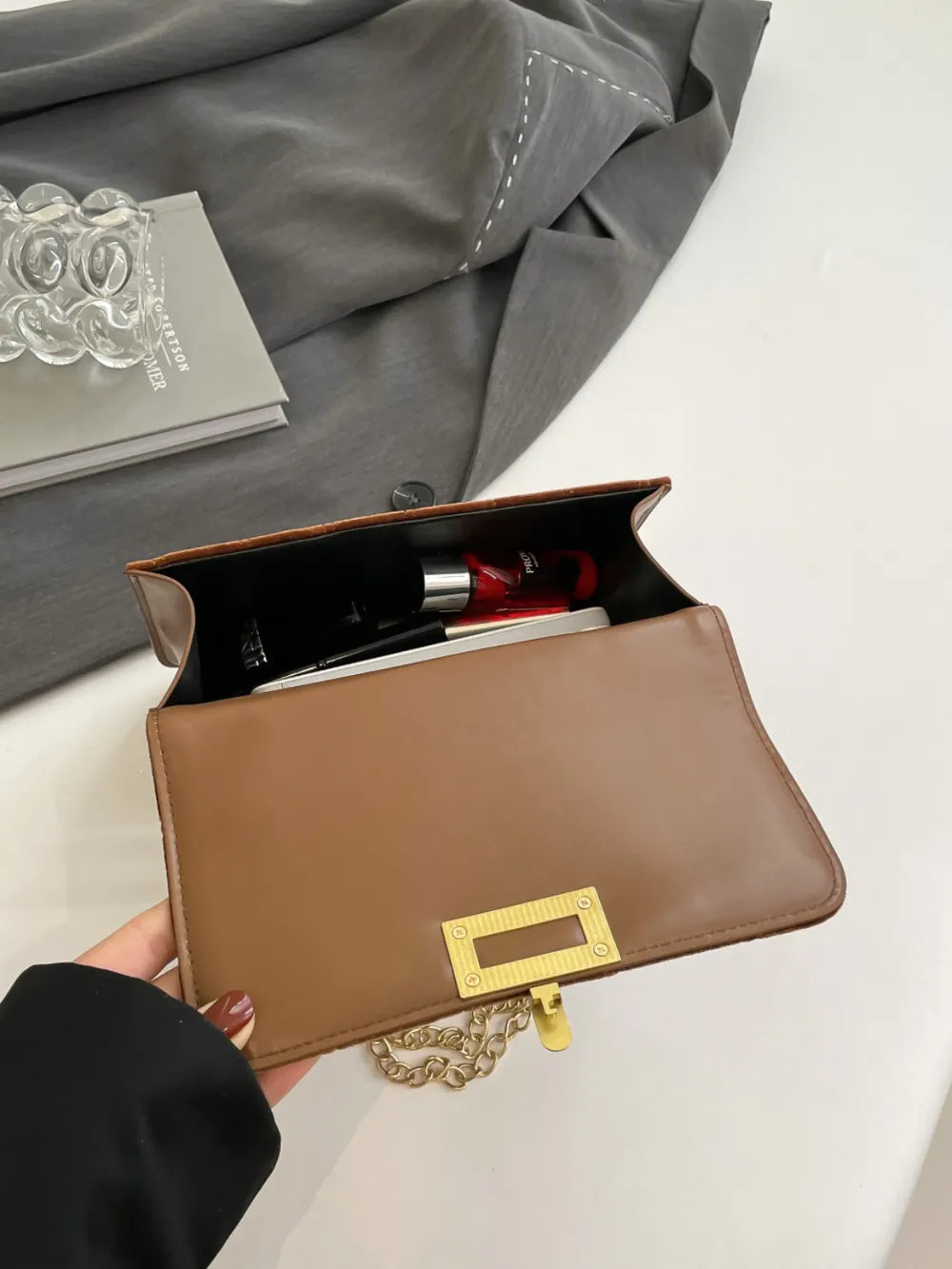 Solid Color Chain Shoulder Bag - Korvel