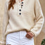 Solid color half cardigan buttoned pullover sweater new casual knit sweater top - Korvel