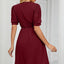 Solid color lace patchwork V-neck short sleeved pocket waist cinching dress - Korvel
