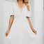 Solid color lace patchwork V-neck short sleeved pocket waist cinching dress - Korvel