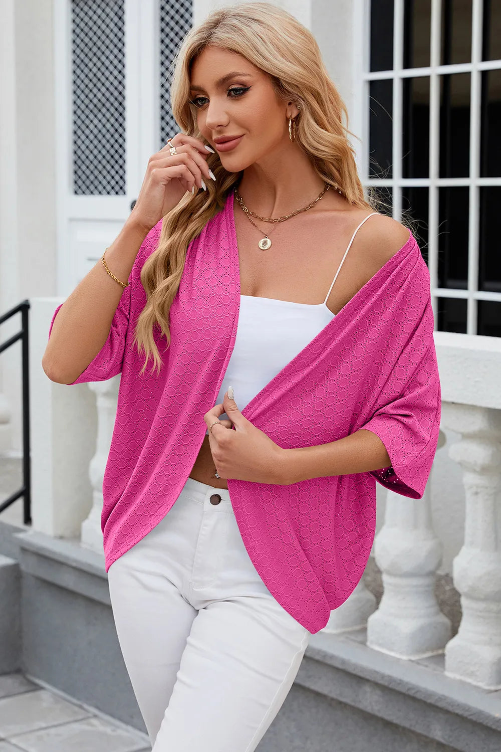 Gilet en tricot à manches mi-longues de couleur unie