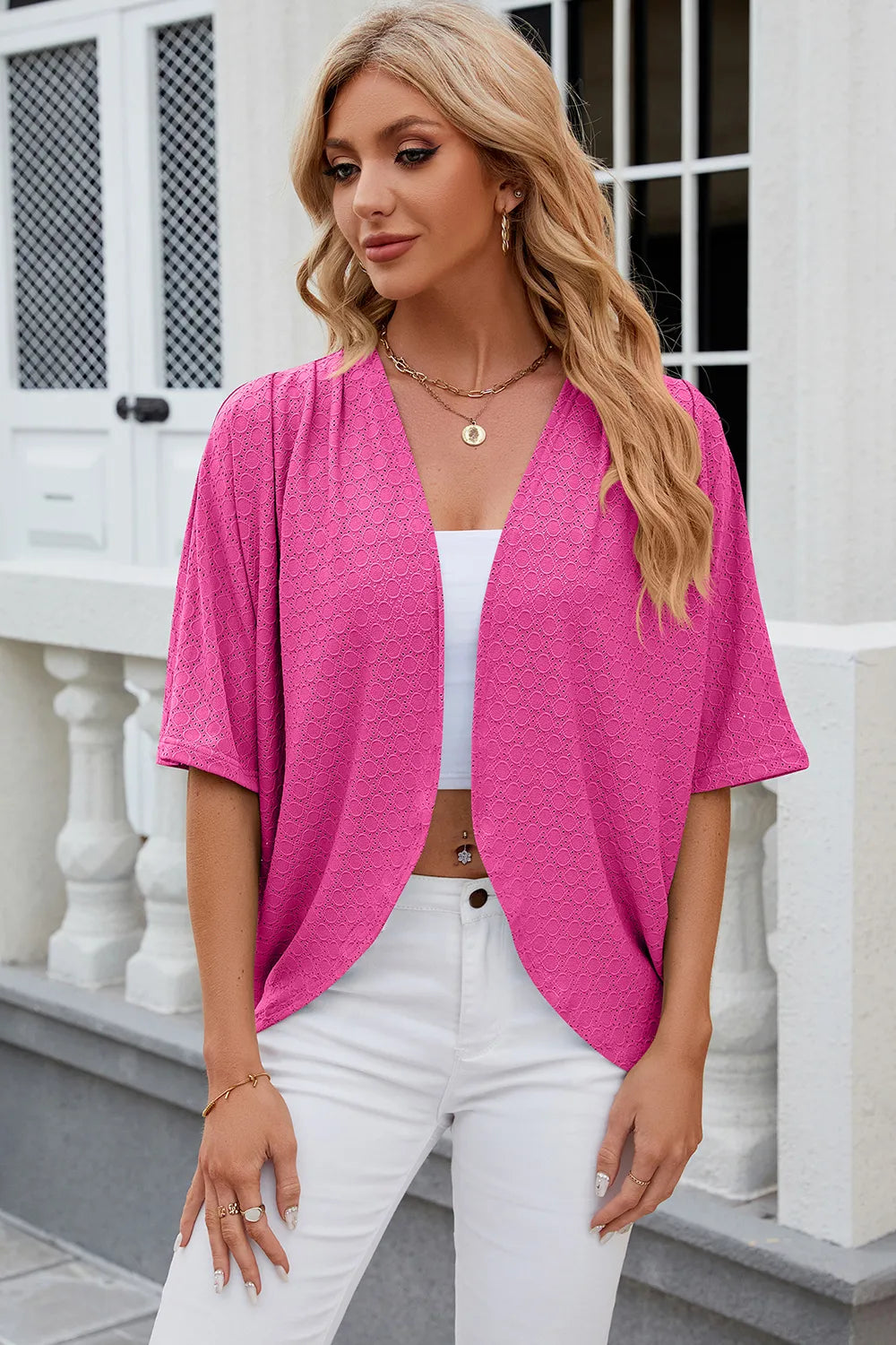 Gilet en tricot à manches mi-longues de couleur unie