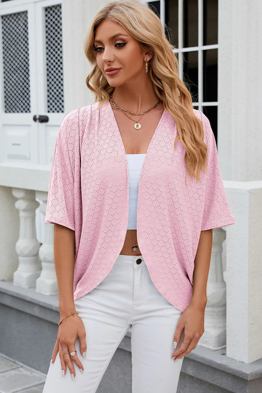 Gilet en tricot à manches mi-longues de couleur unie