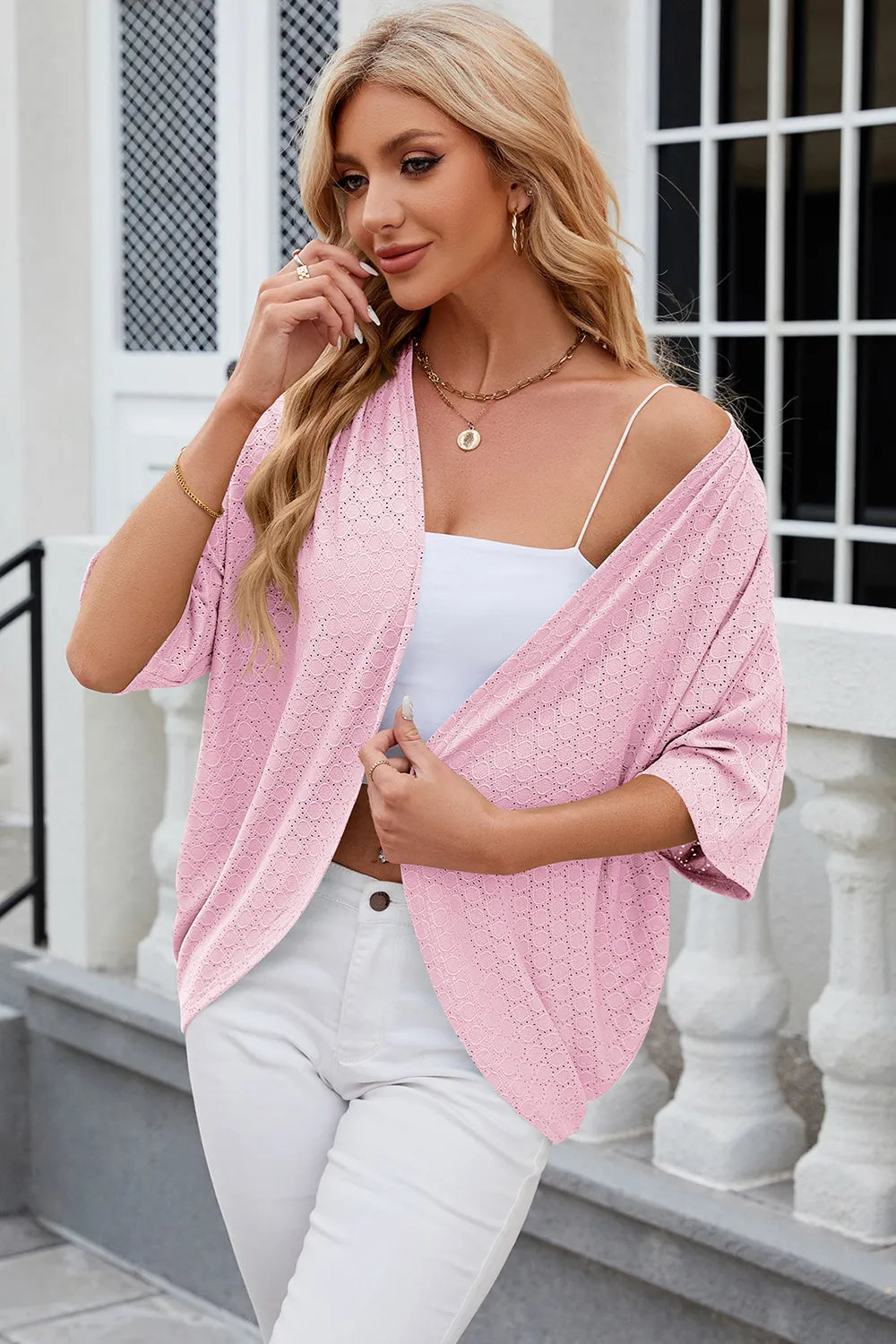 Gilet en tricot à manches mi-longues de couleur unie