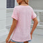 Solid color pocket V-neck loose short sleeved T-shirt top for women - Korvel