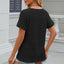 Solid color pocket V-neck loose short sleeved T-shirt top for women - Korvel