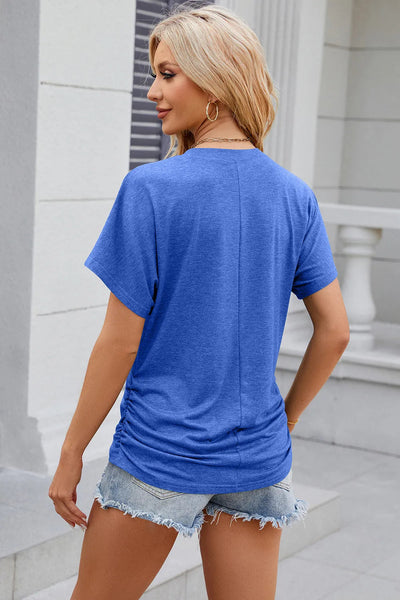 T-shirt ample à col rond uni à manches courtes pour femmes