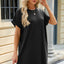 Solid Color Round Neck Pocket Loose Short Sleeved Dress