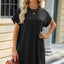 Solid Color Round Neck Pocket Loose Short Sleeved Dress