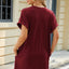 Solid Color Round Neck Pocket Loose Short Sleeved Dress