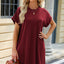 Solid Color Round Neck Pocket Loose Short Sleeved Dress