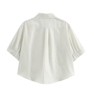 Solid color short shirt wide swing MIDI skirt - Korvel