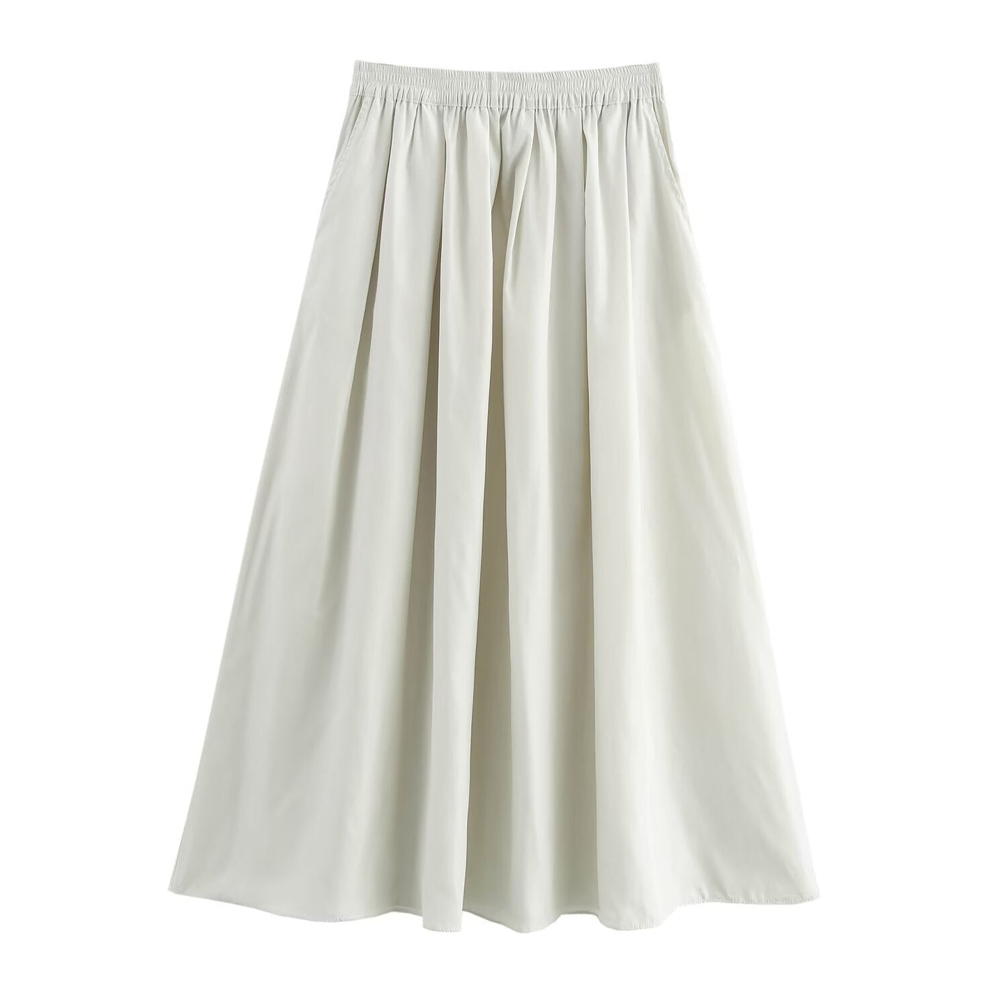 Solid color short shirt wide swing MIDI skirt - Korvel