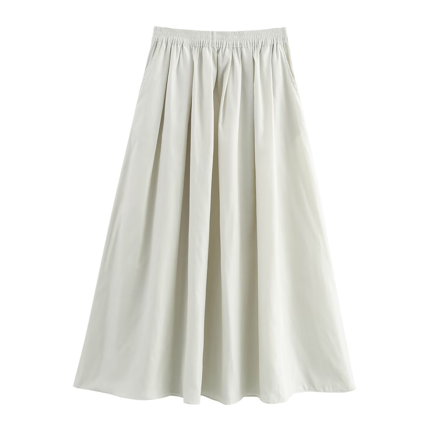 Solid color short shirt wide swing MIDI skirt - Korvel