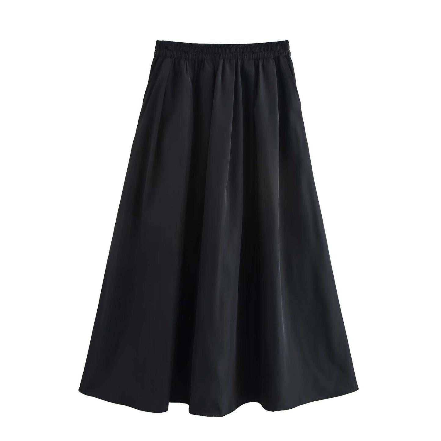 Solid color short shirt wide swing MIDI skirt - Korvel