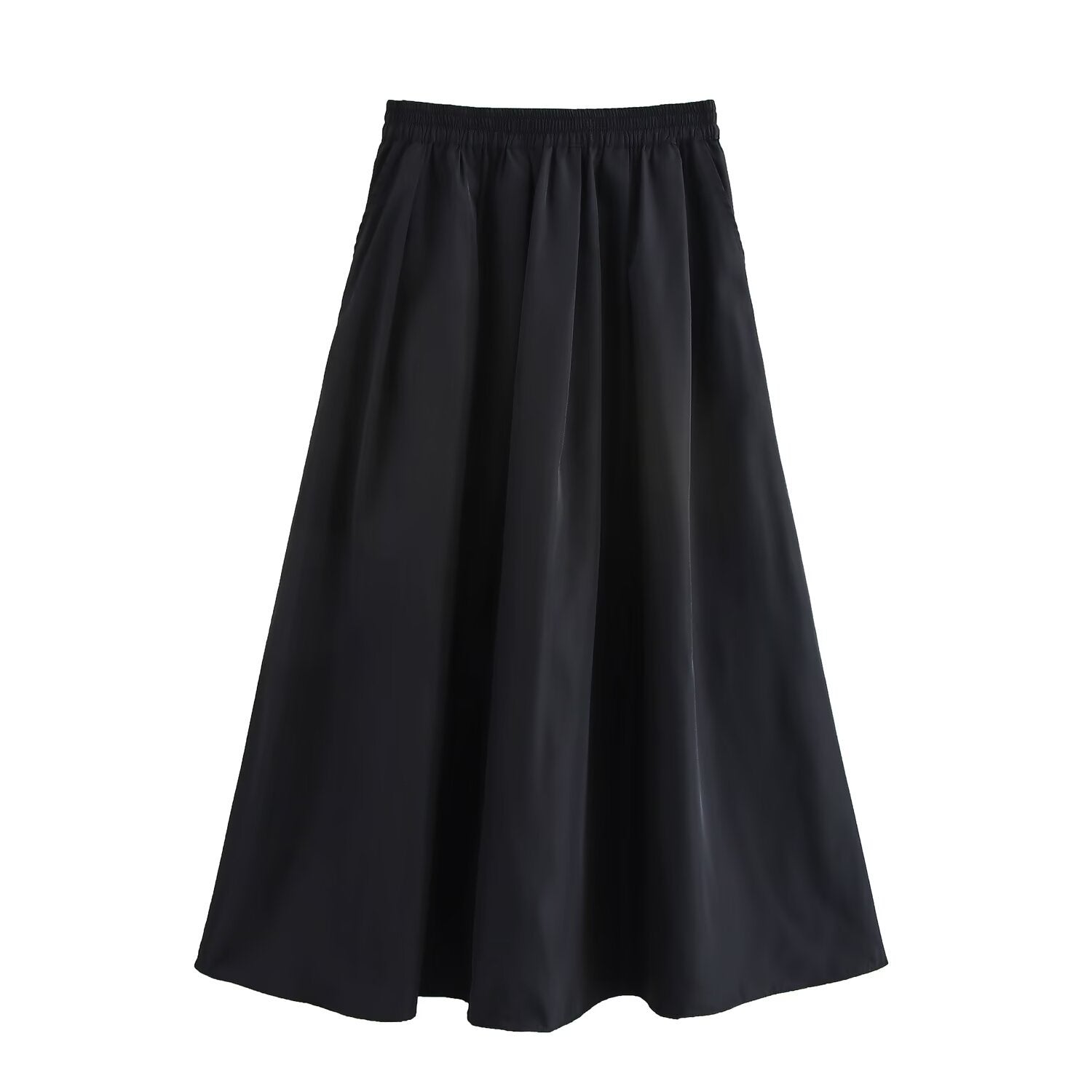 Solid color short shirt wide swing MIDI skirt - Korvel