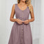 Solid color sleeveless button pocket round neck split waist dress - Korvel
