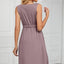 Solid color sleeveless button pocket round neck split waist dress - Korvel