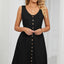 Solid color sleeveless button pocket round neck split waist dress - Korvel